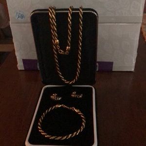 Gold & Black necklace, bracelet, and earrings